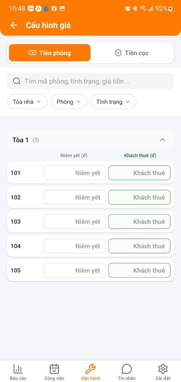 Giá tiền phòng